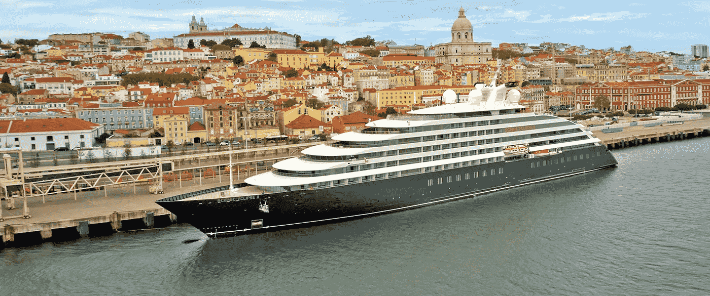 Scenic Eclipse docked in Lisbon, Portugal