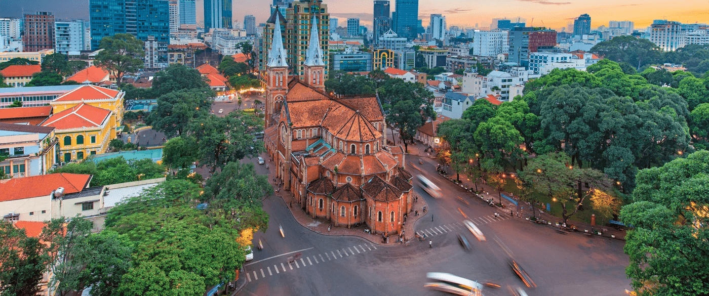 View from above the Notre Dame Cathedral in Ho Chi Minh City, Vietnam