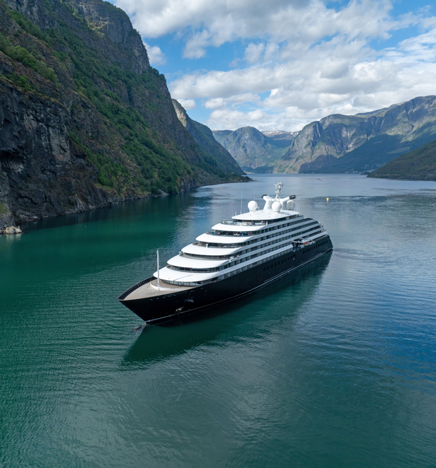 Super yacht sailing through Flam in Norway