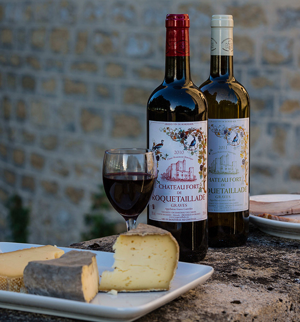 Wine and cheese at Château de Roquetaillade, Mazères, France